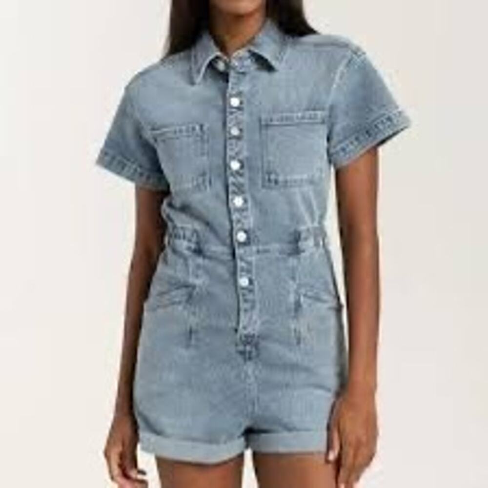 RSQ Medium Light Blue Denim Romper Shorts Utility Casual